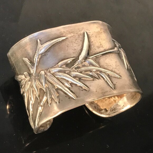 Rare Chinese Sterling Silver Cuff Bracelet Wing Hang Antique Chinese Bamboo 925 - Picture 4 of 9